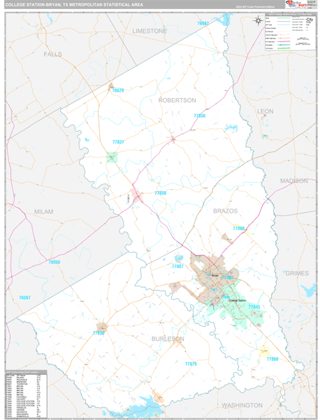 College Station-Bryan, TX Metro Area Wall Map